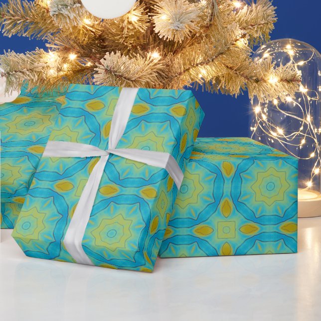 Orientalischer Stern in Blau und Alt-Gelb Geschenkpapier (Feiertage)