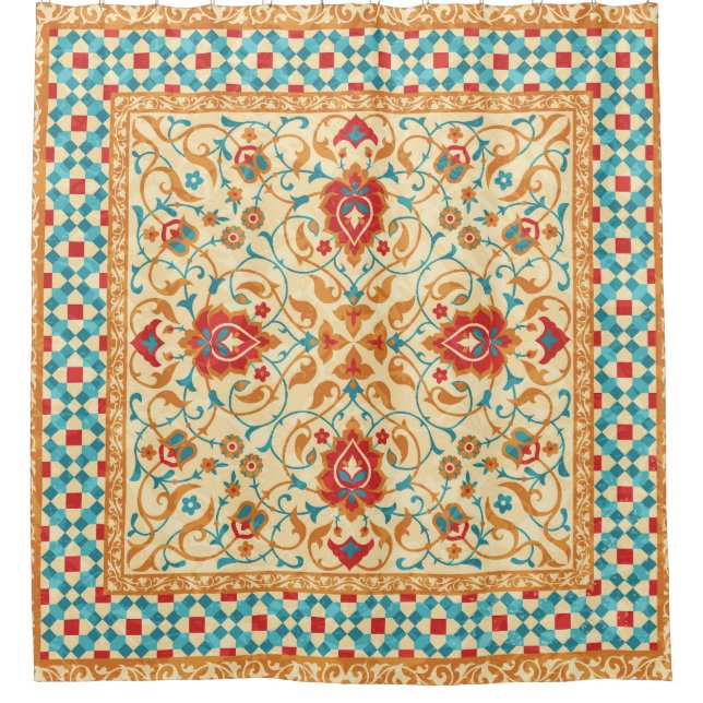Orientalischer Teppich, Blumenmuster. Duschvorhang (Vorderseite)