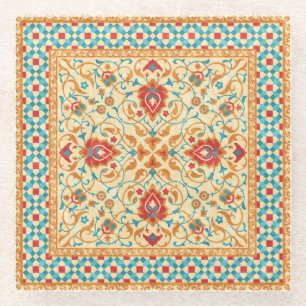 Orientalischer Teppich, Blumenmuster. Glasuntersetzer