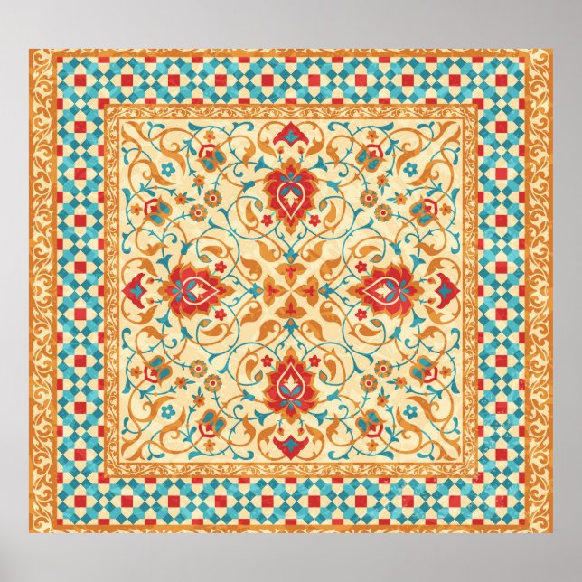Orientalischer Teppich, Blumenmuster. Poster (Vorne)