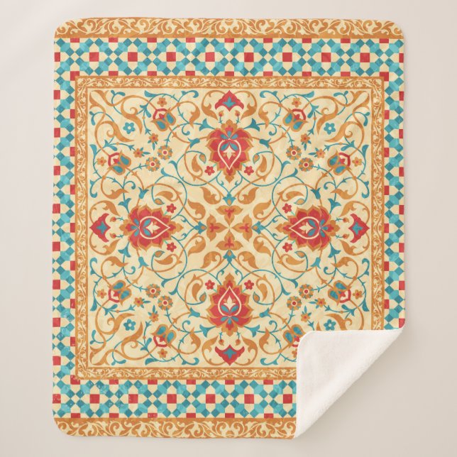 Orientalischer Teppich, Blumenmuster. Sherpadecke (Vorderseite)