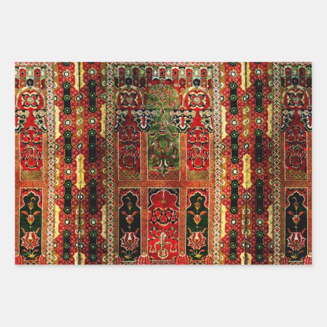 Orientalischer Teppich in Rot und Grün Geschenkpapier Set (Vorderseite)