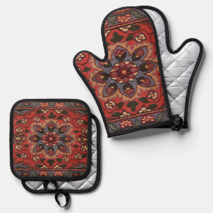 Orientalischer Teppichboden aus persianischem türk Ofenhandschuh & Topflappen-Set