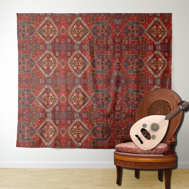 Orientalischer Teppichboden in roten und blauen Ta Wandteppich (Von Creator hochgeladen)
