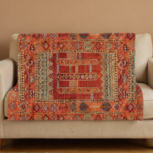 Orientalischer Teppichentwurf in Orange Fleecedecke