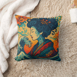 Orientalischer Vektor abstrakt Geisha Kanagawa Wel Kissen