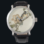 Orientalischer Vogel auf Zweig Armbanduhr<br><div class="desc">Dieser Kunstdruck zeigt ein scharfes, lebendiges Bild eines orientalischen Vogels auf einem Zweig. Darunter befindet sich eine orangefarbene Blume mit hoher Farbgenauigkeit. Diese zeitgenössische Kunstdrucke einer traditionell orientalisch inspirierten Kunst verleiht jedem Gemälde in Ihrem Haus Charakter.</div>