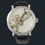 Orientalischer Vogel auf Zweig Armbanduhr<br><div class="desc">Dieser Kunstdruck zeigt ein scharfes,  lebendiges Bild eines orientalischen Vogels auf einem Zweig. Darunter befindet sich eine orangefarbene Blume mit hoher Farbgenauigkeit. Diese zeitgenössische Kunstdrucke einer traditionell orientalisch inspirierten Kunst verleiht jedem Gemälde in Ihrem Haus Charakter.</div>