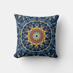 Orientalischer Wasserfarben-Blumen-Mandala-Teppich Kissen