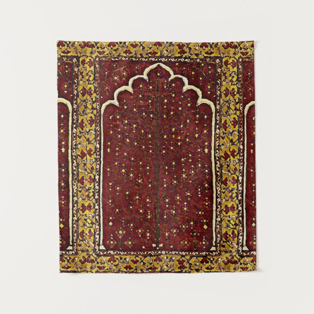 Orientalischer Wolldeckeblick - heiliges Baummotiv Wandteppich (Vorderseite)