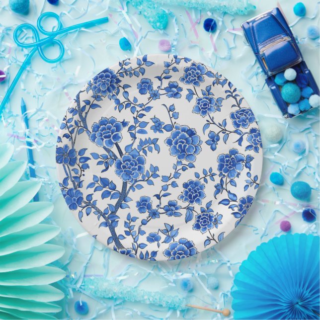 Orientalisches Blau Chinoiserie Pappteller (Party)