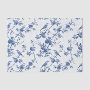 Orientalisches Blau mit Blumen, Vögeln und Nadelst Seidenpapier
