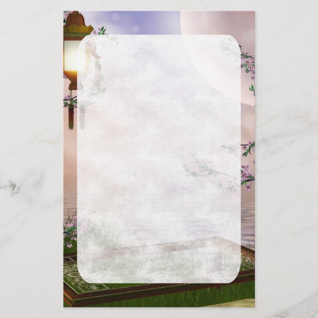 Orientalisches Fantasie-Kirschblüten-Briefpapier Briefpapier (Vorderseite)