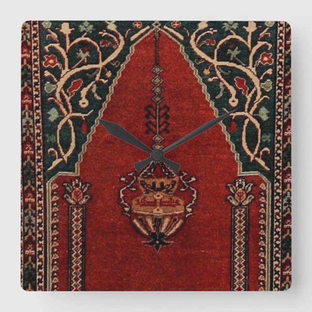 Orientalisches Gebetsmuster Rug - Moschee Quadratische Wanduhr (Vorderseite)