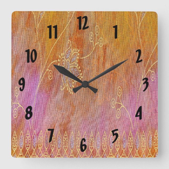 Orientalisches Gold- und Orangenmaterial Quadratische Wanduhr (Vorderseite)