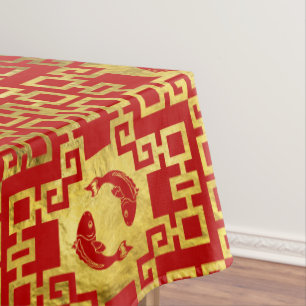 Orientalisches Luxusgold auf rotem Koi Tischdecke
