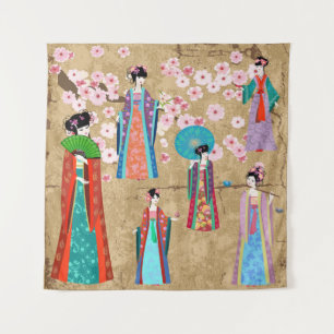 Orientalisches Mädchen in Retro-Kostümjapanisch, c Wandteppich