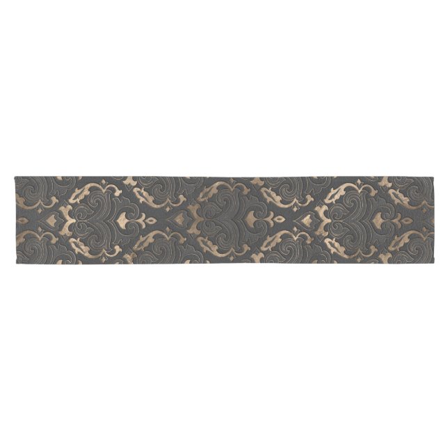 Orientalisches Muster - schwarzes Leder und Gold Kurzer Tischläufer (Horizontal)