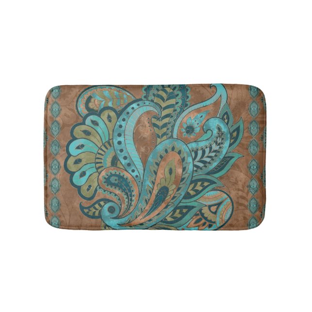 Orientalisches Paisley-Muster-Aquarell und Gold Badematte (Vorderseite)