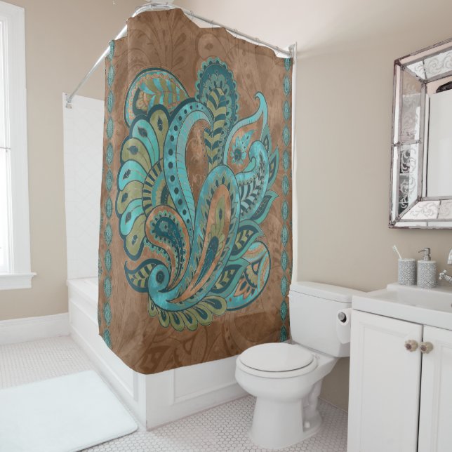 Orientalisches Paisley-Muster-Aquarell und Gold Duschvorhang (Beispiel)