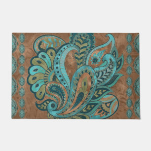 Orientalisches Paisley-Muster-Aquarell und Gold Fußmatte