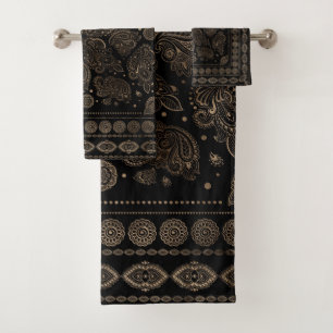Orientalisches Paisley-Verzierungs-Gold auf Badhandtuch Set