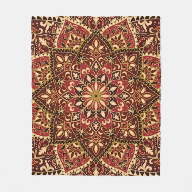 Orientalisches Rot: Vintager Blumenteppich Fleecedecke (Vorderseite)