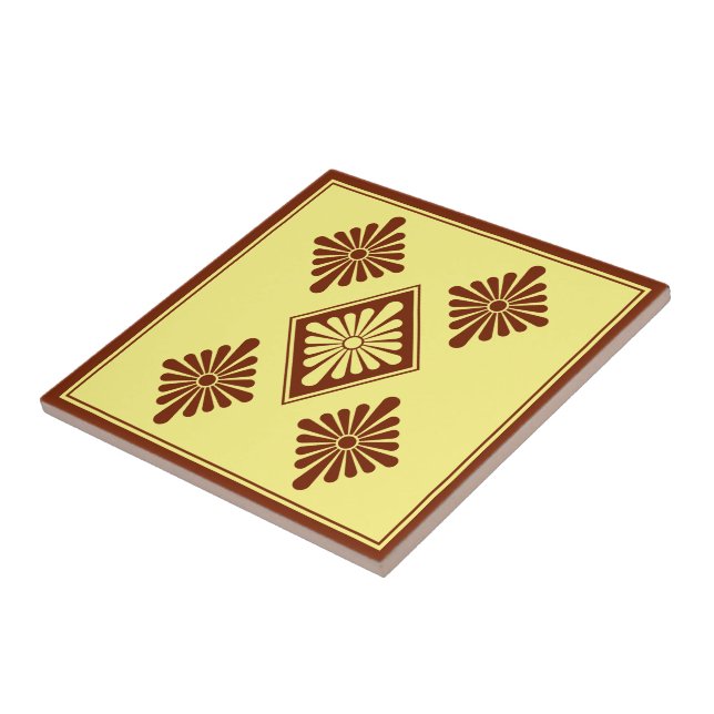 Orientalisches Rotes Gelbes Rosette Japan Oriental Fliese (Seite)