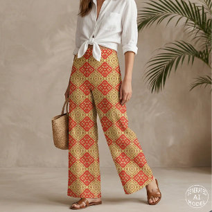 Orientalisches rotes und gelbes Mosaikmuster Stoff