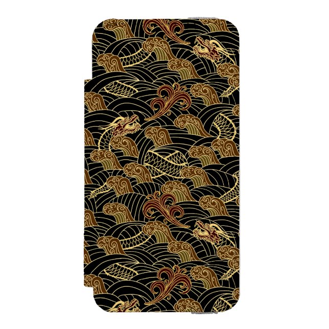 Orientalisches Seedrache-Muster Incipio iPhone Geldbeutel-Hülle (Folio Vorderseite)
