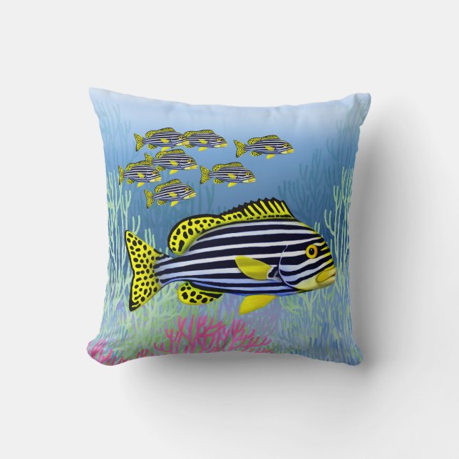 Orientalisches Sweetlips Riff-Fisch-Kissen Kissen (Vorderseite)