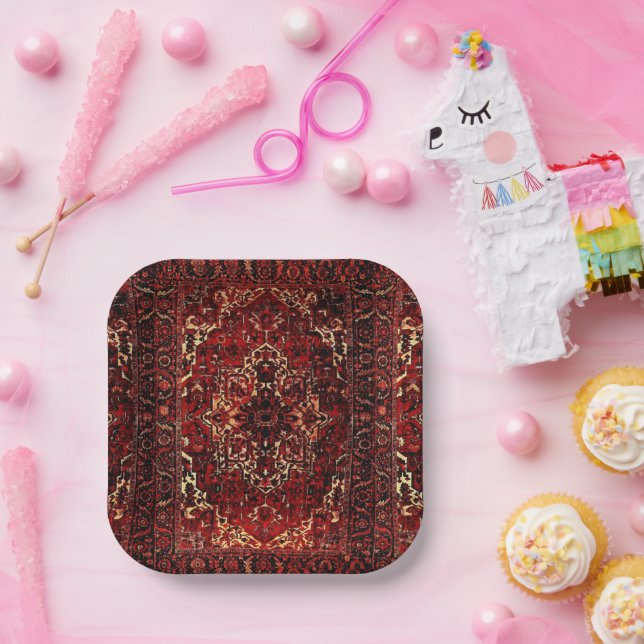 Orientalisches Teppichdesign in dunkelrot Pappteller (Party)