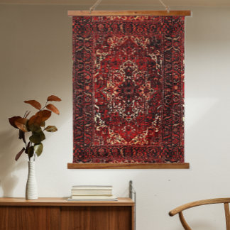 Orientalisches Teppichdesign in dunkelrot Wandteppich Mit Holzrahmen
