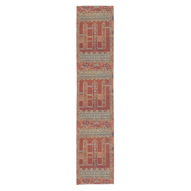 Orientalisches Teppichdesign in Orange Kurzer Tischläufer (Vorderseite)