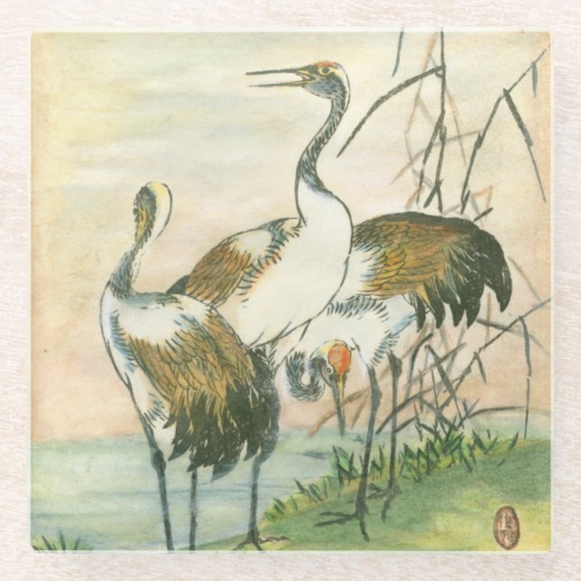 Orientalkrane am Wasser Glasuntersetzer (Vorderseite)