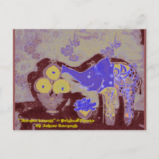 Orig. Foto - Elefanten und Äpfel in Blau und Gold Postkarte