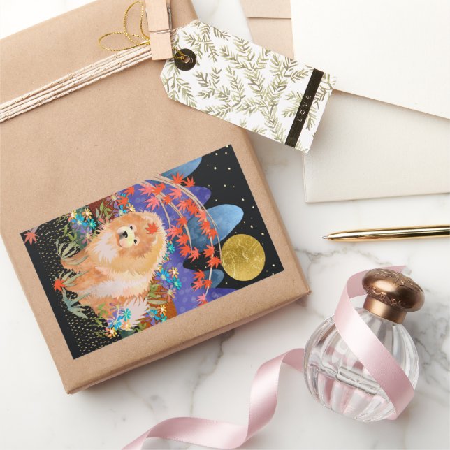 ORIGAMI AUTUMN Chow Rechteck Aufkleber (Schenken)