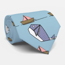 Origami Blauer Wal und Papierboot