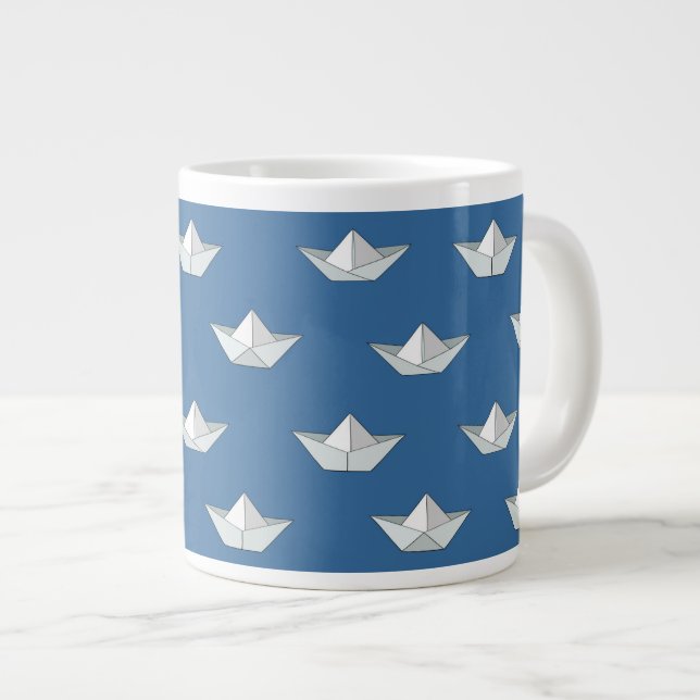 Origami-Boote Auf Dem Wasser Muster Jumbo-Tasse (Vorderseite Rechts)
