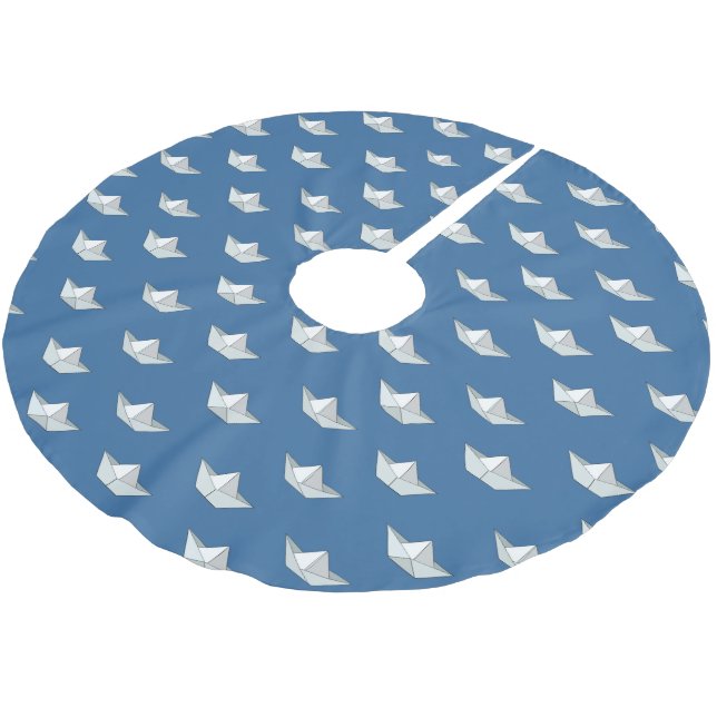 Origami Boote auf dem Wasser-Muster Polyester Weihnachtsbaumdecke (Schrägansicht)
