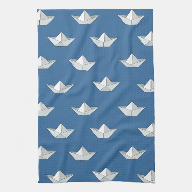 Origami-Boote auf dem Wassermuster Geschirrtuch (Vertikal)