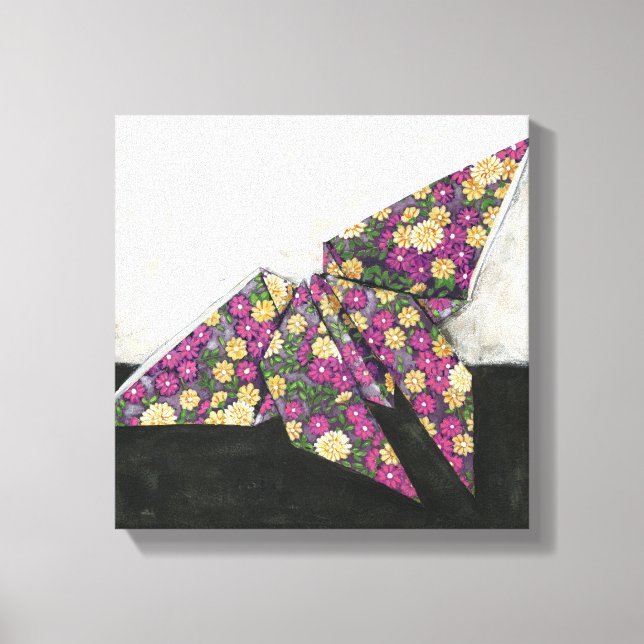 Origami Butterfly auf Blumenpapier Leinwanddruck (Vorderseite)