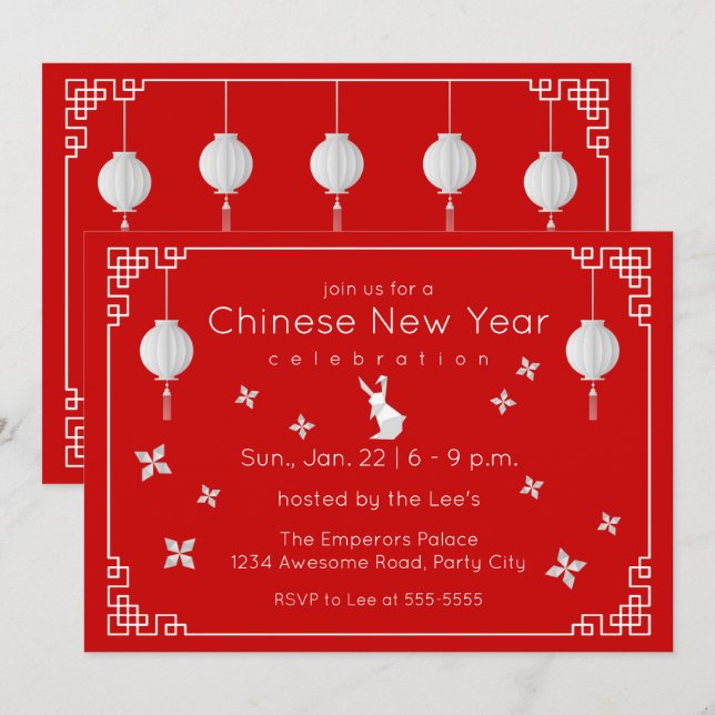 Origami chinois, invitation rouge (Devant / Derrière)