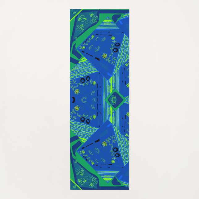 Origami Chintz (L) Blue Green Yogamatte (Vorderseite)
