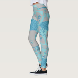 Origami Chintz (L) Dusty Blue Gray Leggings