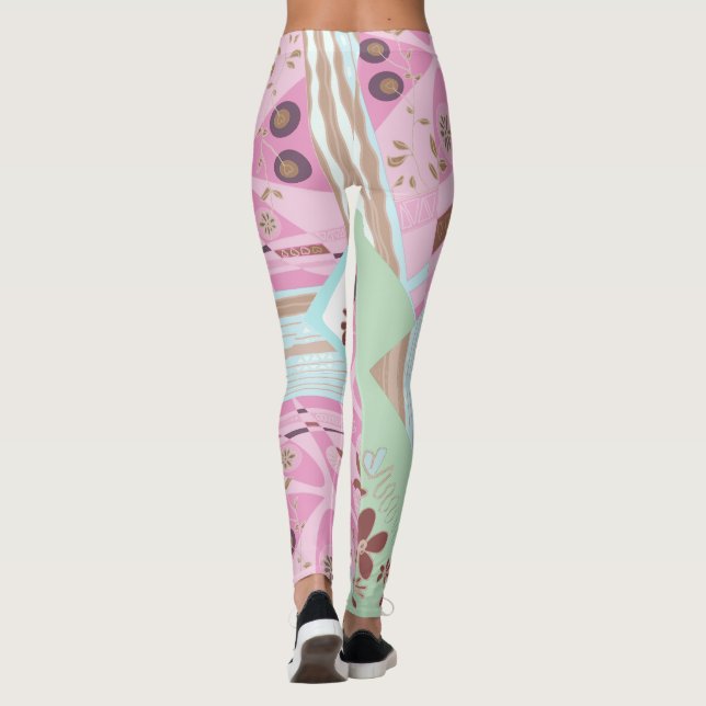 Origami Chintz (L) Dusty Pink Blue Brown White Leggings (Rückseite)