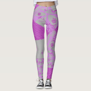 Origami Chintz (L) Fuchsia Gray Leggings