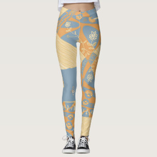 Origami Chintz (L) Mid Orange Gunmetal Gray Leggings