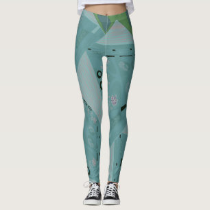 Origami Chintz (L) Spearmint Grey Green Leggings