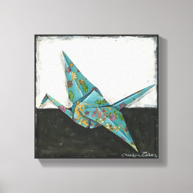 Origami Crane mit Blumenbezeichnungen Leinwanddruck (Vorderseite)